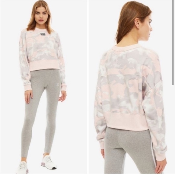 Adidas Pink Camo Cropped Sweatshirt - Picture 3 of 9